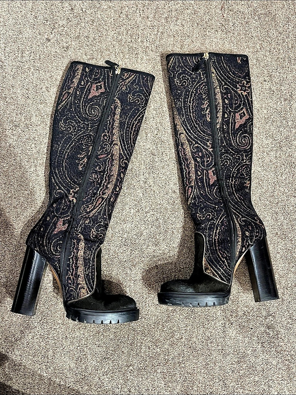 ETRO Paisley Tall Heeled Boots in Black EU 38